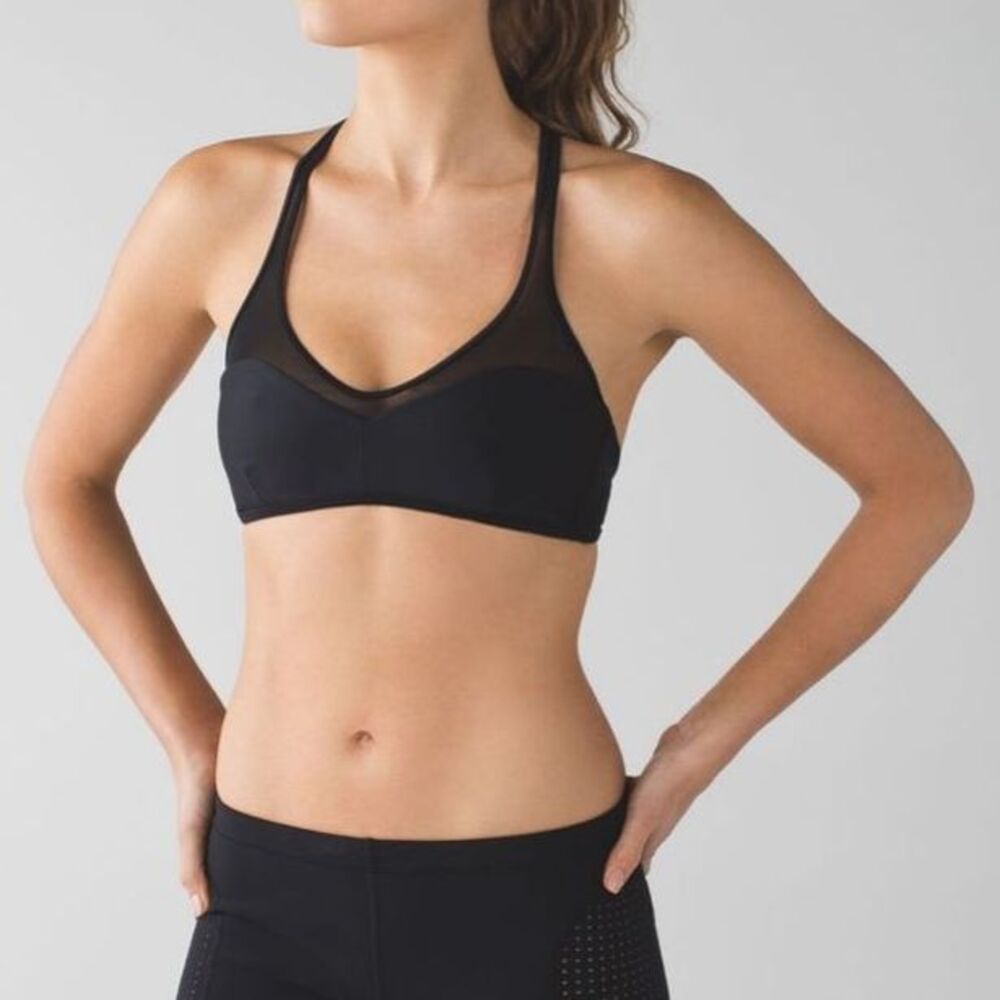 Lululemon NWT black/black and white stripe reversible Salty Swim top Sz 4